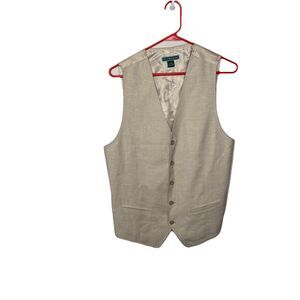 CUBAVERA Beige Cotton Linen Blend Suit Vest Button Up Men's Size medium